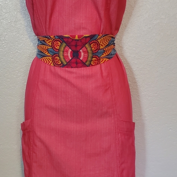 Fossil Pink Boho Cotton A-Line Sleeveless Belted Tied Waist Midi Dress Size 12 - Picture 14 of 16